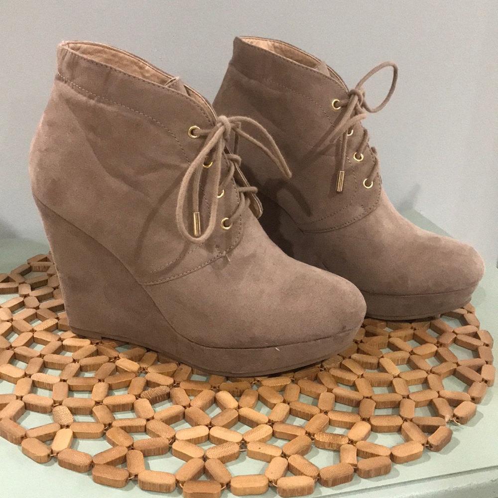 Taupe Bootie Wedges